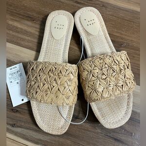 A New Day Raffia Women's Slide Sandals Size 8.5 | Neutral Straw Summer NWT